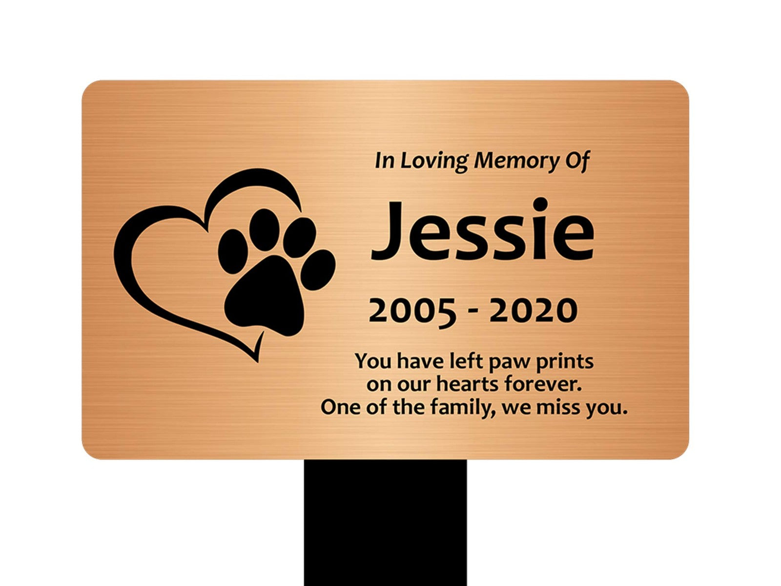 Personalised Paw Print Heart Pet Memorial – Copper Engraved Stake 150x250mm – by North By North East – Safety & Warning Signs