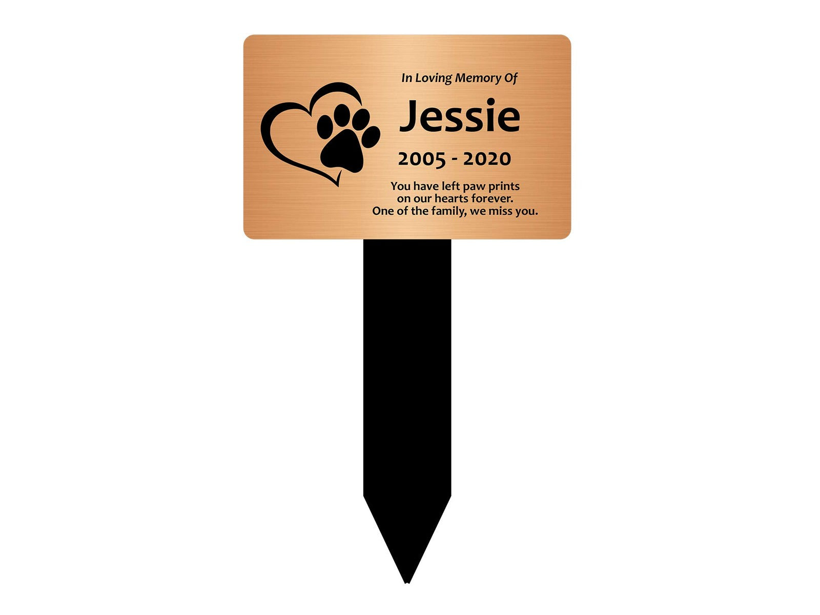 Personalised Paw Print Heart Pet Memorial – Copper Engraved Stake 150x250mm – by North By North East – Safety & Warning Signs