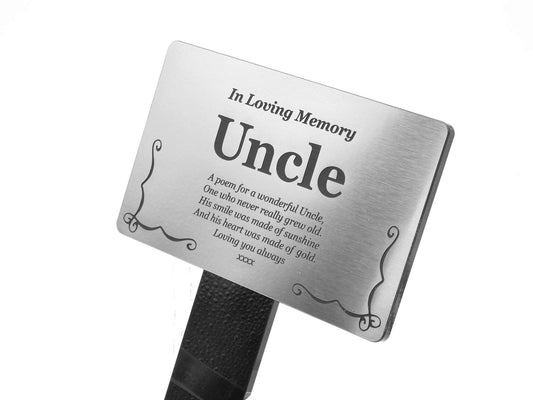 In Loving Memory Uncle Plaque – Engraved Grave Stake 142x242mm – by North By North East – Plaques & Nameplates