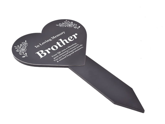 In Loving Memory Brother Heart Plaque – Black & White Engraved Stake 143x258mm – by North By North East – Plaques & Nameplates
