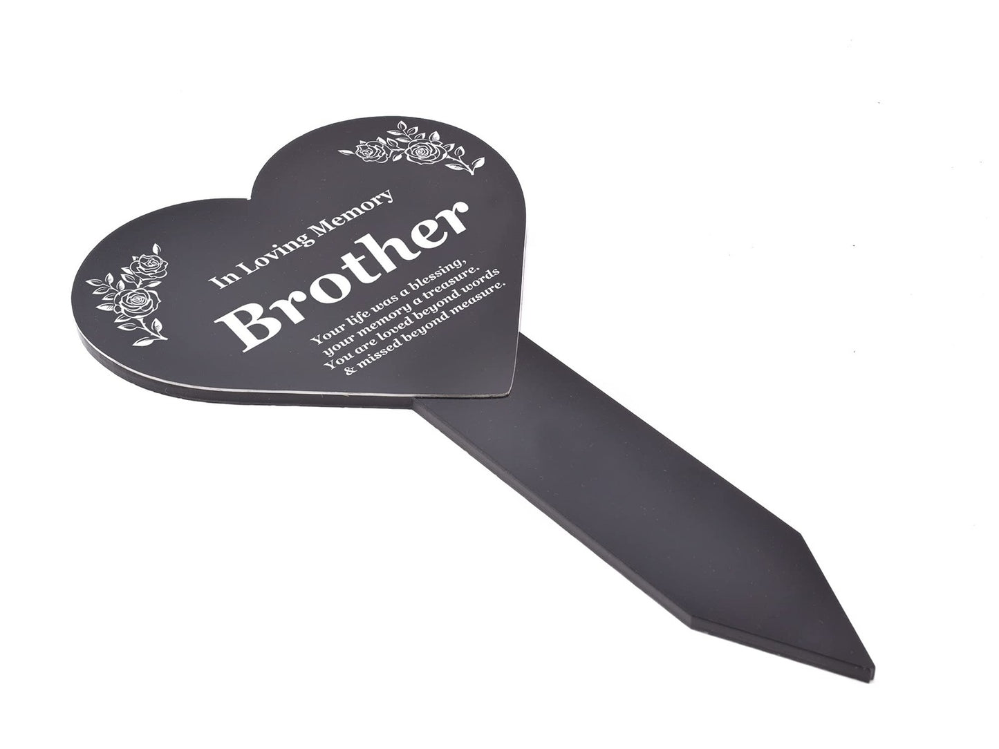 In Loving Memory Brother Heart Plaque – Black & White Engraved Stake 143x258mm – by North By North East – Plaques & Nameplates
