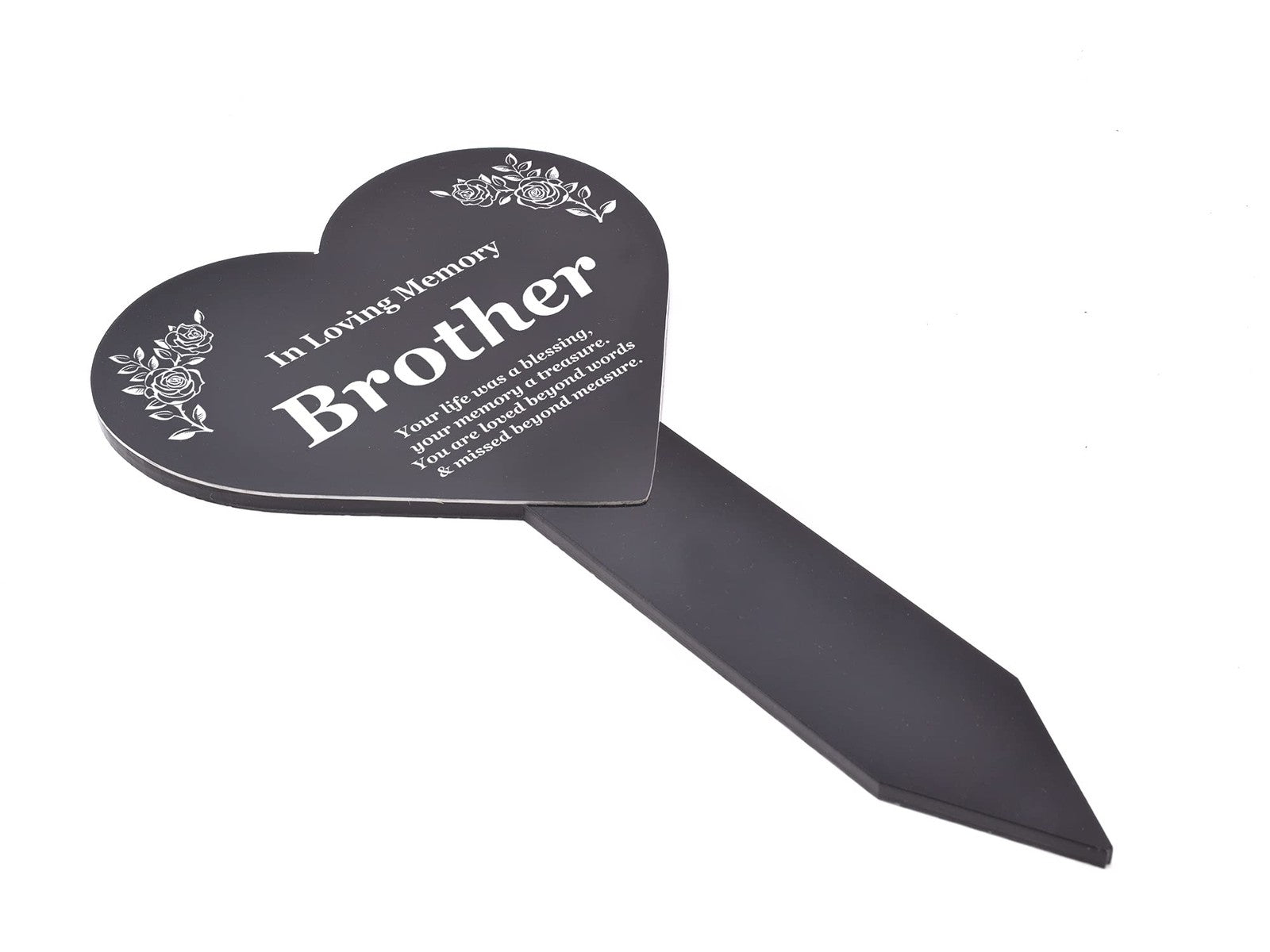 In Loving Memory Brother Heart Plaque – Black & White Engraved Stake 143x258mm – by North By North East – Plaques & Nameplates