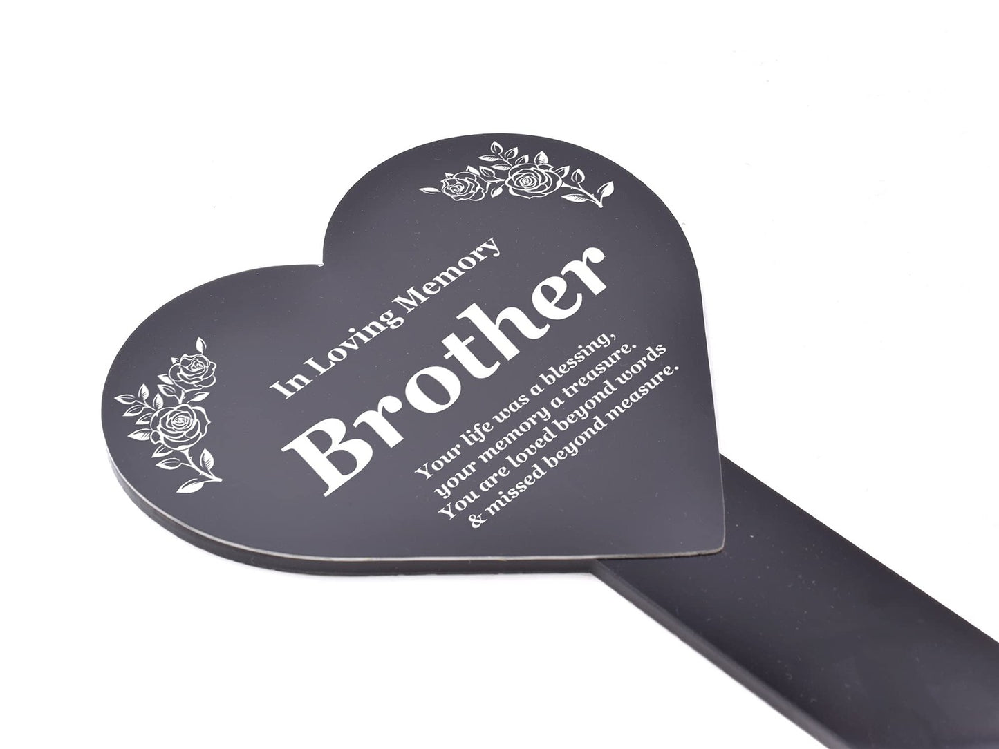 In Loving Memory Brother Heart Plaque – Black & White Engraved Stake 143x258mm – by North By North East – Plaques & Nameplates