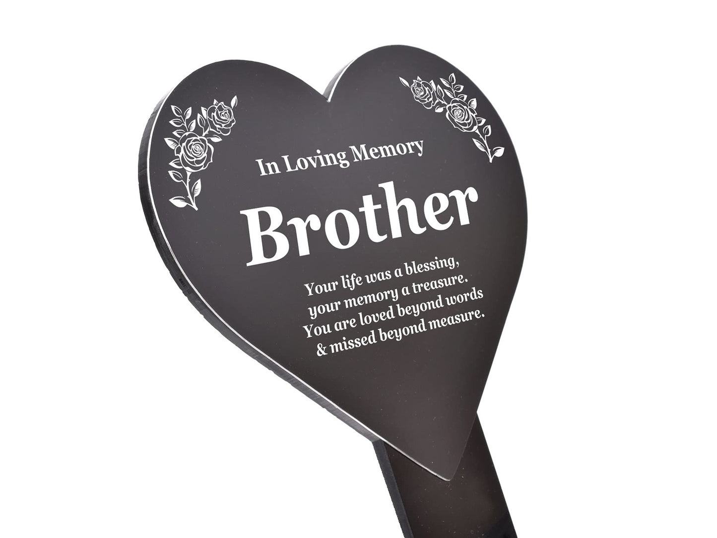 In Loving Memory Brother Heart Plaque – Black & White Engraved Stake 143x258mm – by North By North East – Plaques & Nameplates