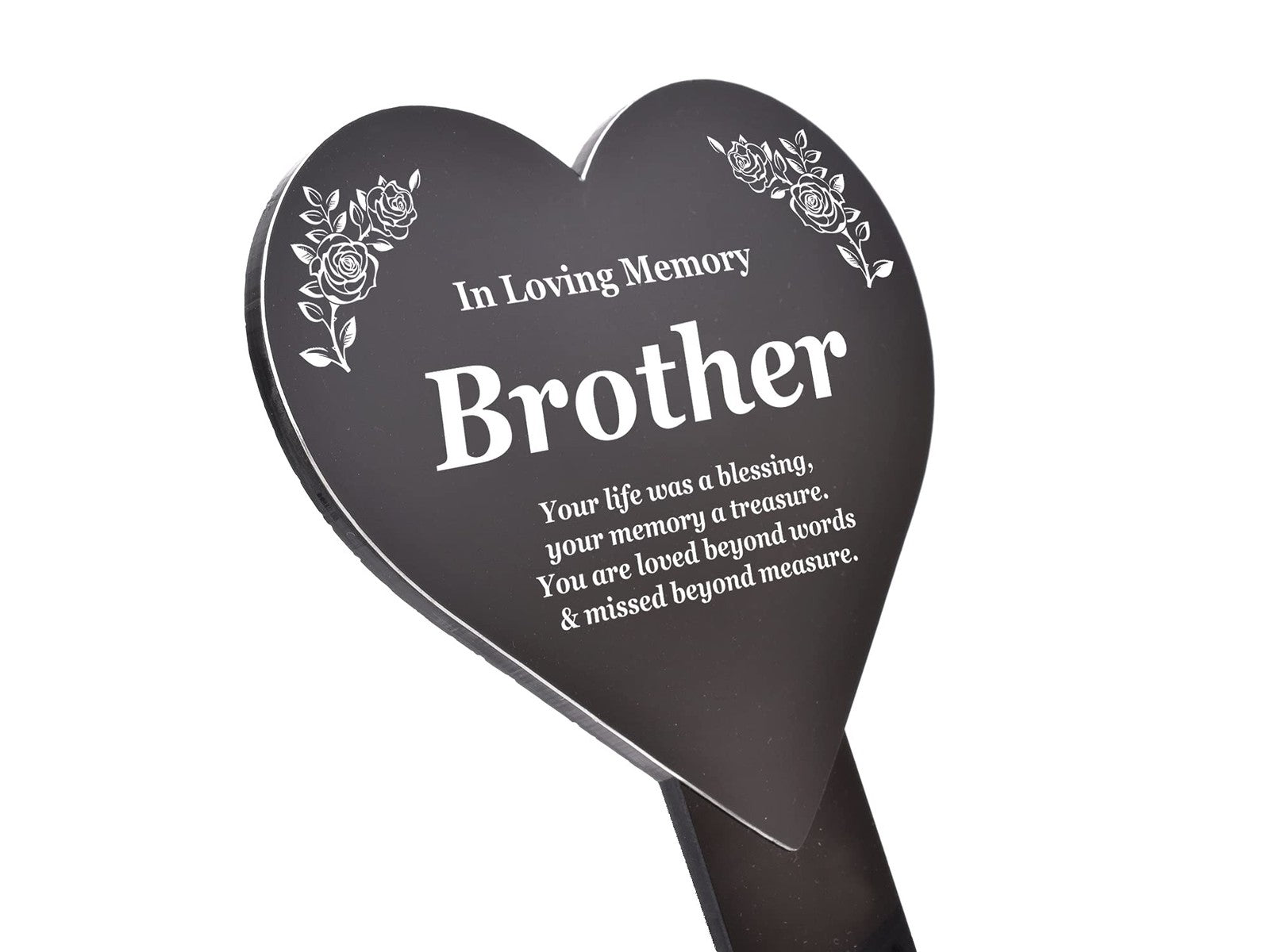 In Loving Memory Brother Heart Plaque – Black & White Engraved Stake 143x258mm – by North By North East – Plaques & Nameplates