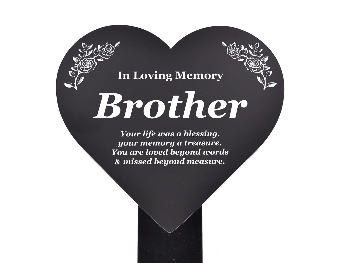 In Loving Memory Brother Heart Plaque – Black & White Engraved Stake 143x258mm – by North By North East – Plaques & Nameplates