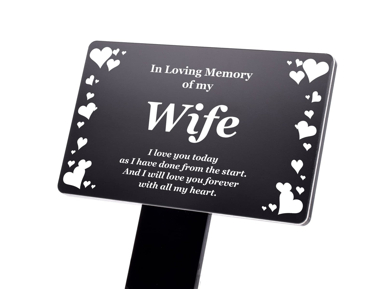 Wife Memorial Plaque with Stake - Black & White Outdoor Acrylic Tribute – by North By North East – Plaques & Nameplates