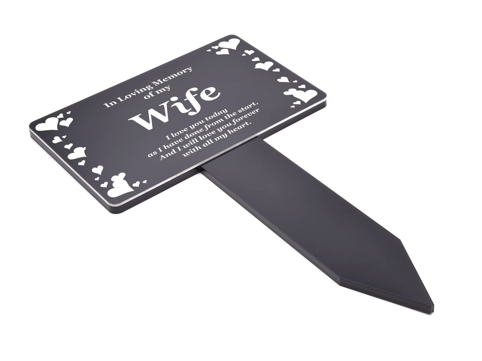 Wife Memorial Plaque with Stake - Black & White Outdoor Acrylic Tribute – by North By North East – Plaques & Nameplates