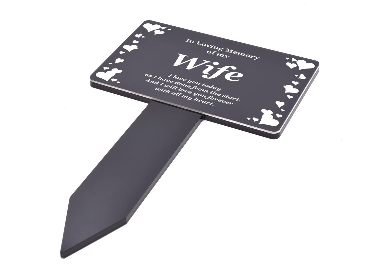 Wife Memorial Plaque with Stake - Black & White Outdoor Acrylic Tribute – by North By North East – Plaques & Nameplates