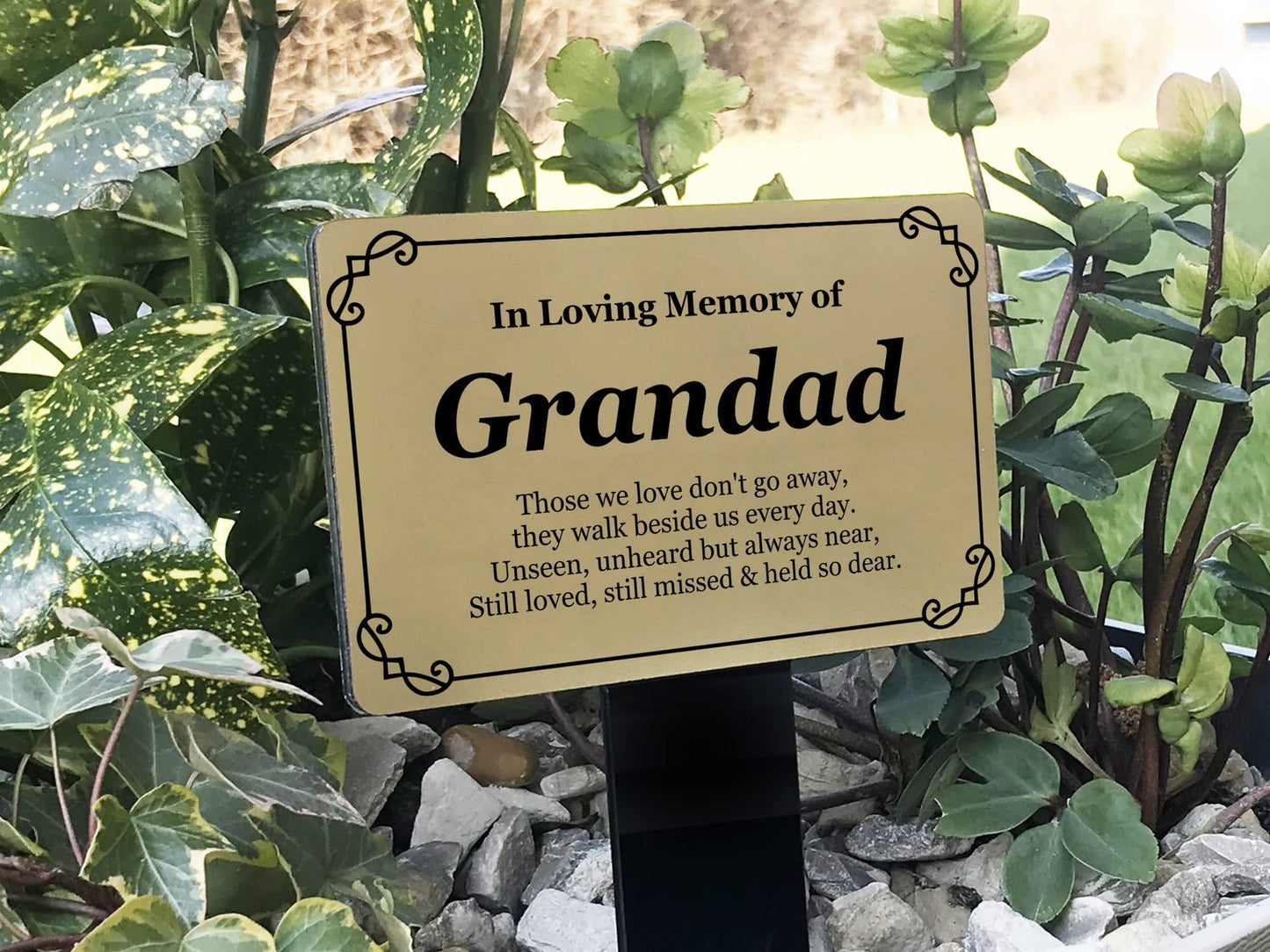 In Loving Memory Grandad Gold Acrylic Memorial Plaque – Grave or Garden Tribute – by North By North East – Plaques & Nameplates