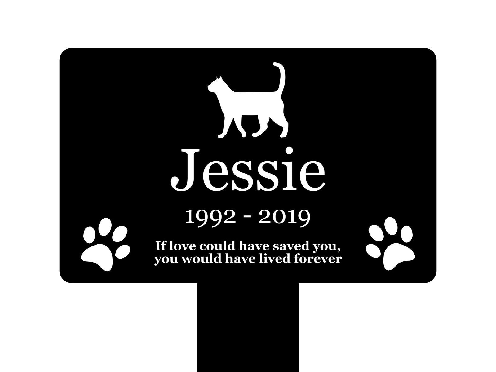 Large Personalised Cat Memorial Plaque Stake — Black Plaque with White Engraving (150 × 250 mm, Outdoor Tribute) – by North By North East – Plaques & Nameplates