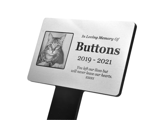 Silver Pet Memorial Plaque with Stake – Personalised Photo & Text