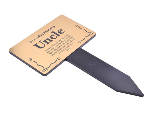 Gold Uncle Memorial Plaque – Tribute with Poem & Illustration – Remembrance Gift – by North By North East – Plaques & Nameplates