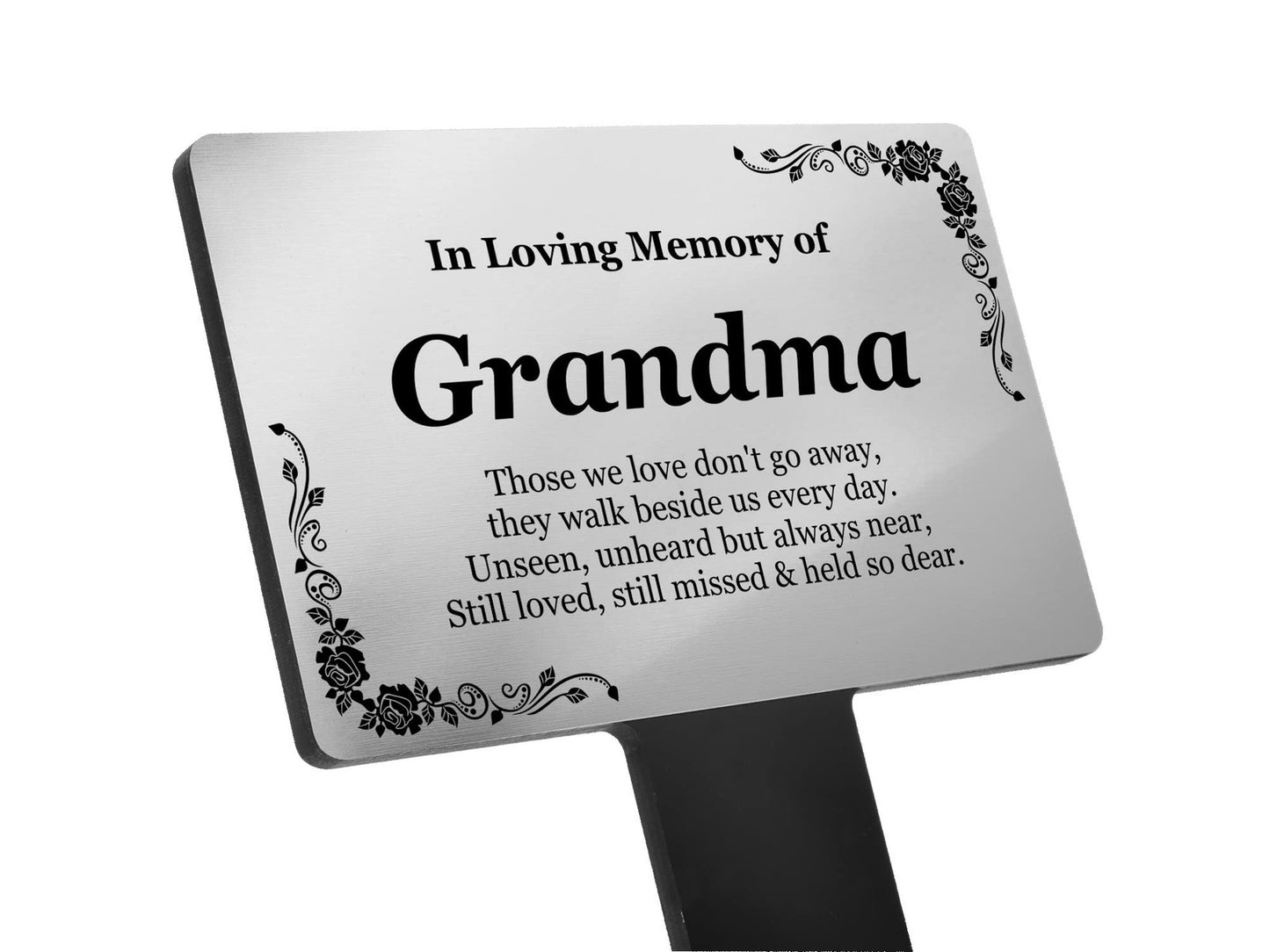 In Loving Memory Grandma Plaque – Silver & Black Waterproof Grave Stake – by North By North East – Plaques & Nameplates