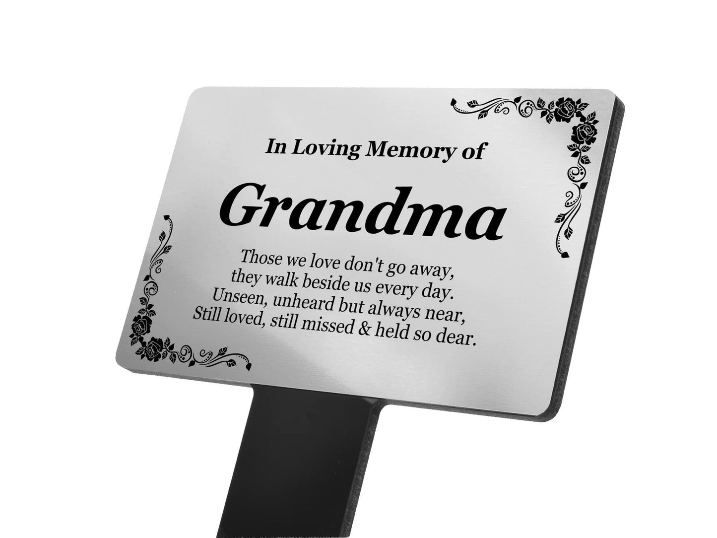 In Loving Memory Grandma Plaque – Silver & Black Waterproof Grave Stake – by North By North East – Plaques & Nameplates