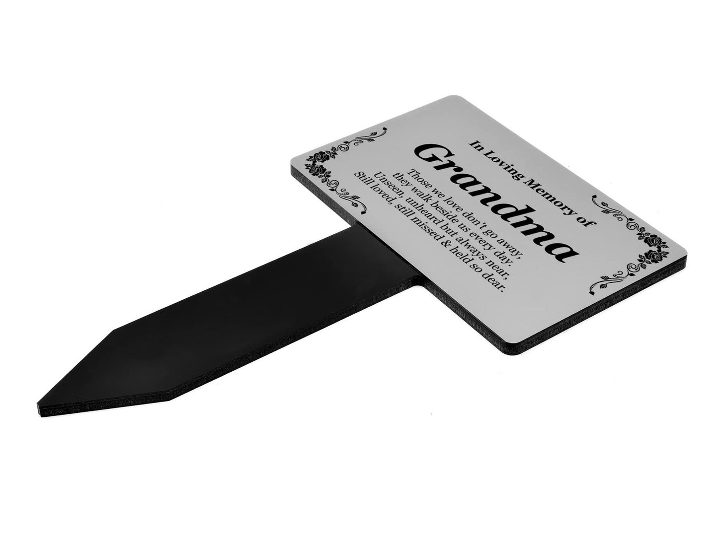 In Loving Memory Grandma Plaque – Silver & Black Waterproof Grave Stake – by North By North East – Plaques & Nameplates