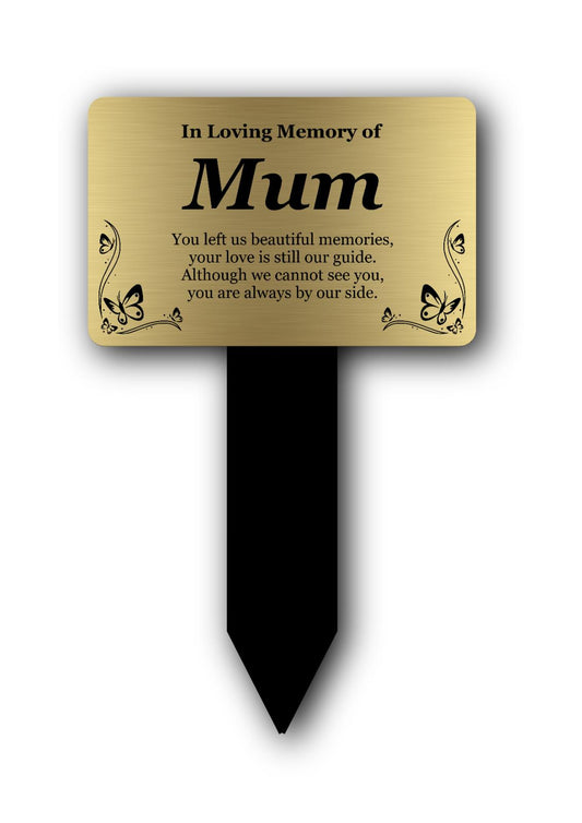 Mum Memorial Plaque Stake – Gold & Black Engraved Grave Marker, Outdoor Tribute – by North By North East – Plaques & Nameplates