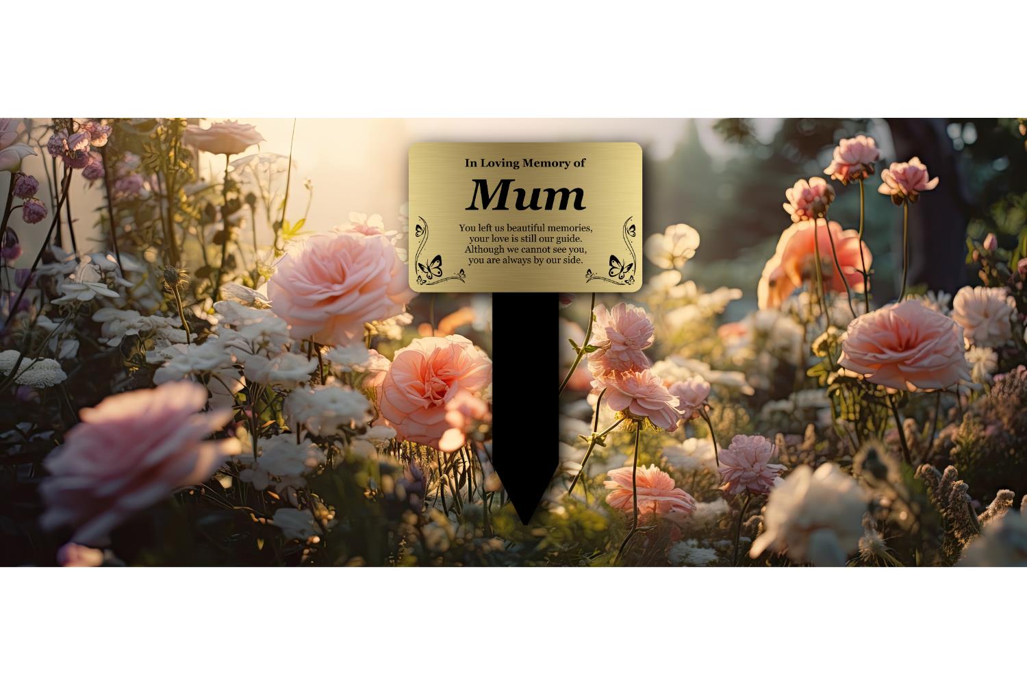 Mum Memorial Plaque Stake – Gold & Black Engraved Grave Marker, Outdoor Tribute – by North By North East – Plaques & Nameplates