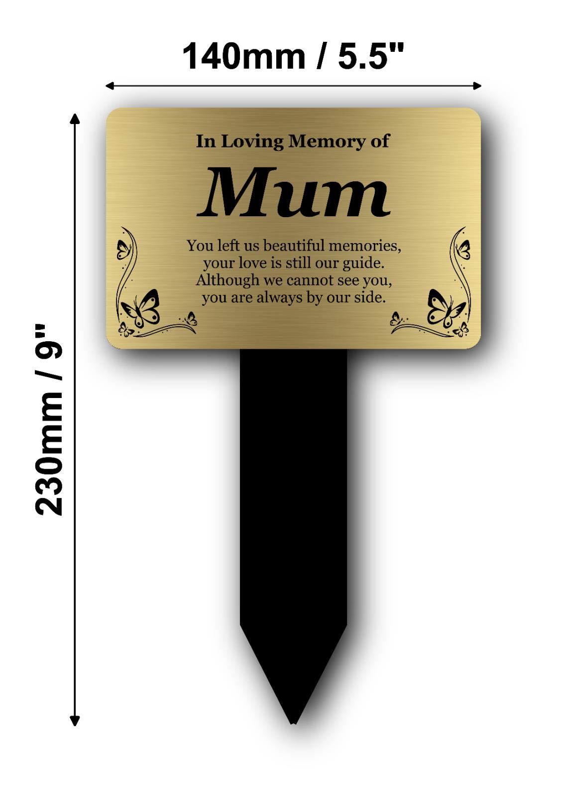 Mum Memorial Plaque Stake – Gold & Black Engraved Grave Marker, Outdoor Tribute – by North By North East – Plaques & Nameplates