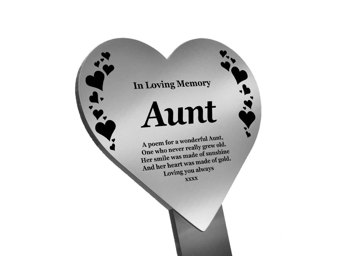 Silver Heart Aunt Memorial Plaque – In Loving Memory Grave or Garden Marker – by North By North East – Plaques & Nameplates