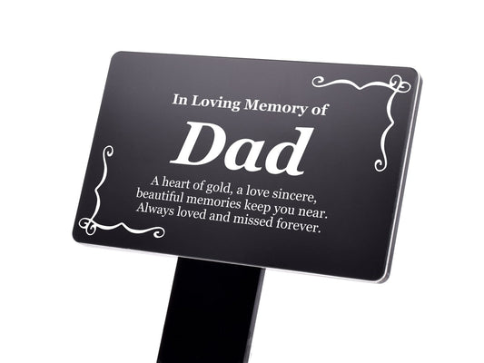 In Loving Memory Dad Plaque – Black & White Waterproof Grave Stake 142x242mm – by North By North East – Plaques & Nameplates