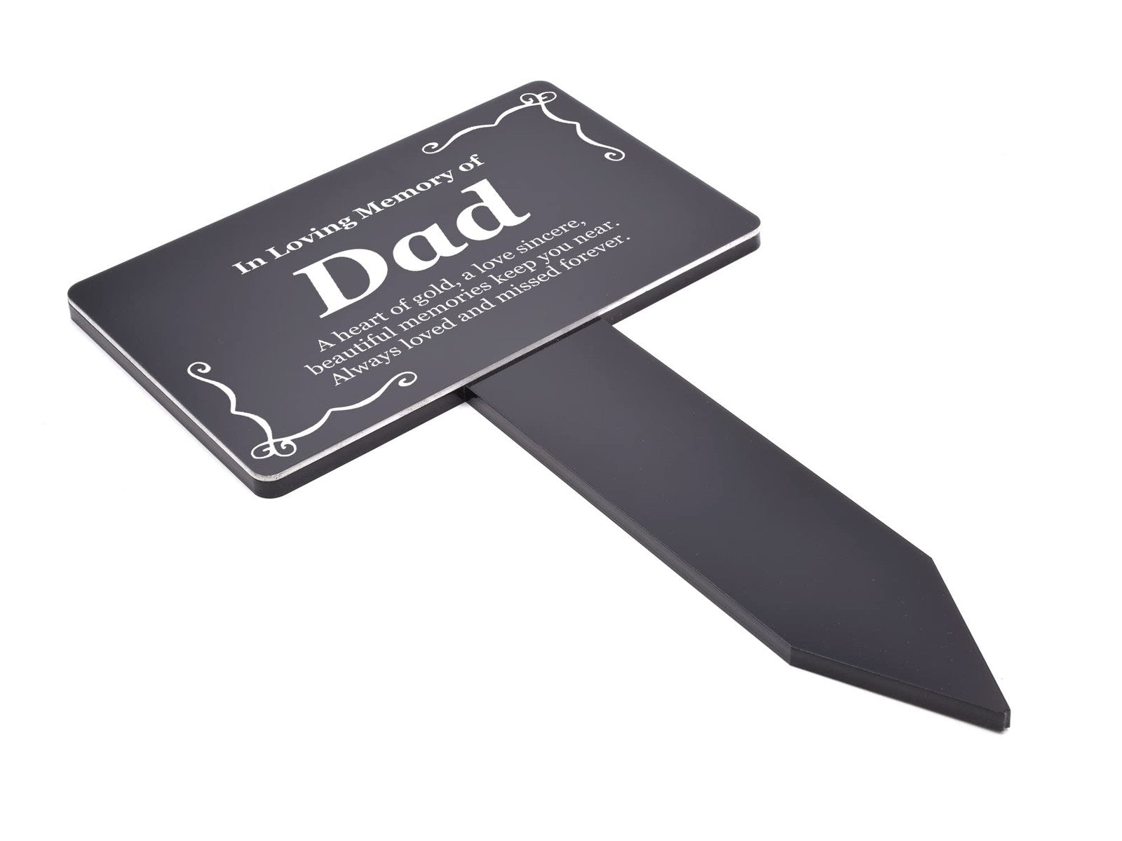 In Loving Memory Dad Plaque – Black & White Waterproof Grave Stake 142x242mm – by North By North East – Plaques & Nameplates