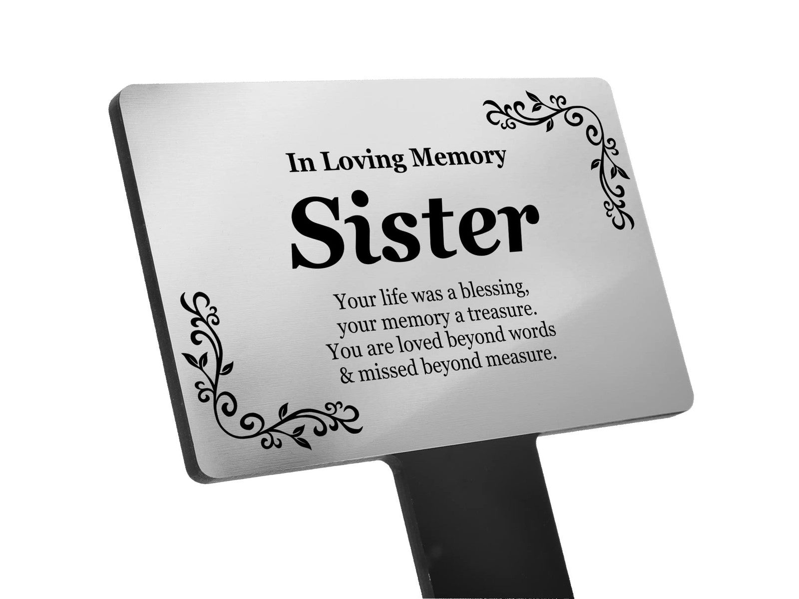 Sister Memorial Stake – Silver Acrylic Plaque on Stake, 230×140 mm, UK Dispatch – by North By North East – Plaques & Nameplates