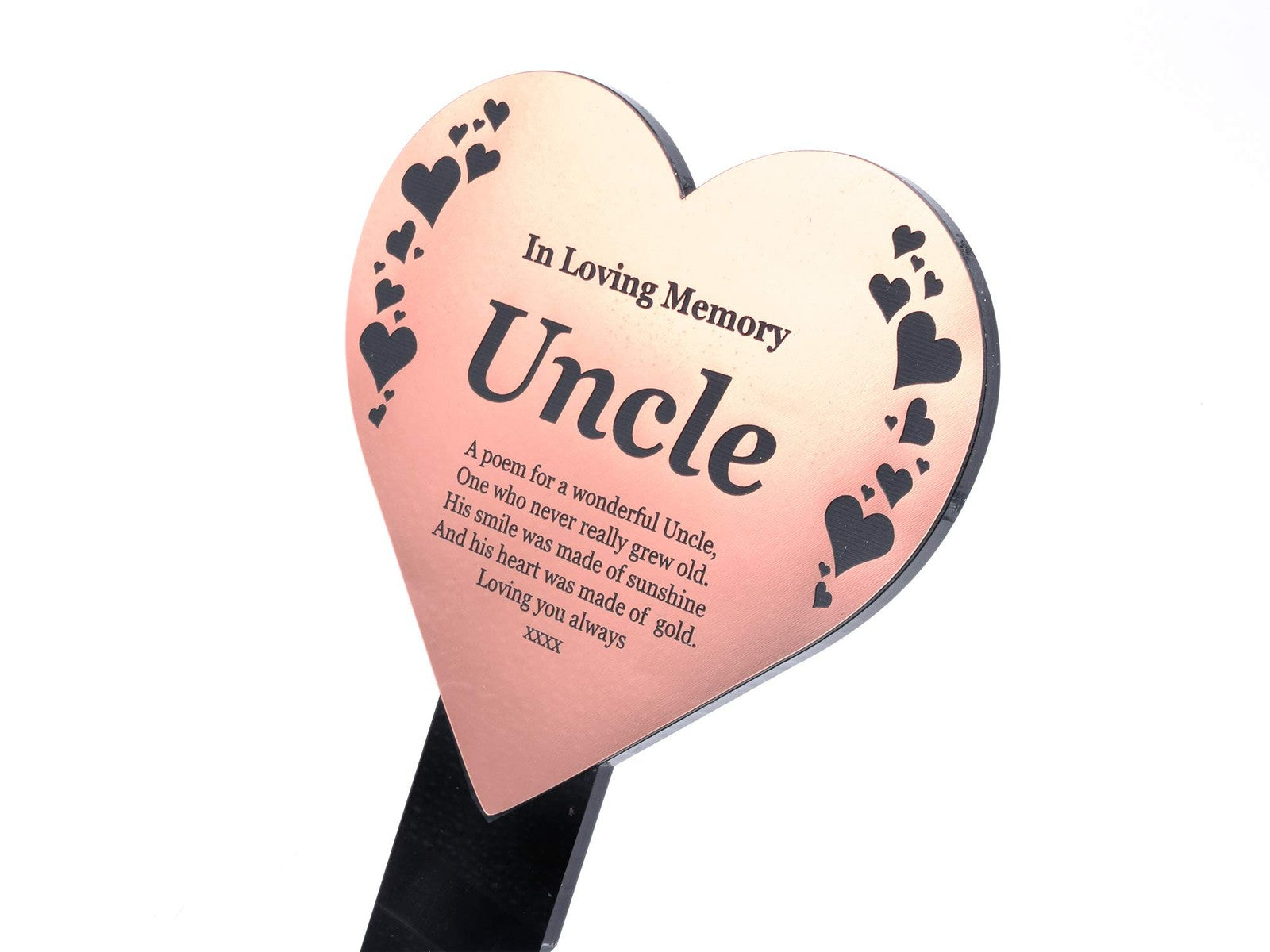 Copper Heart Memorial Plaque with Stake – Uncle Tribute Grave Marker – by North By North East – Safety & Warning Signs