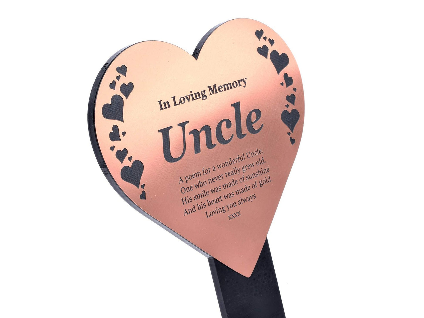 Copper Heart Memorial Plaque with Stake – Uncle Tribute Grave Marker – by North By North East – Safety & Warning Signs