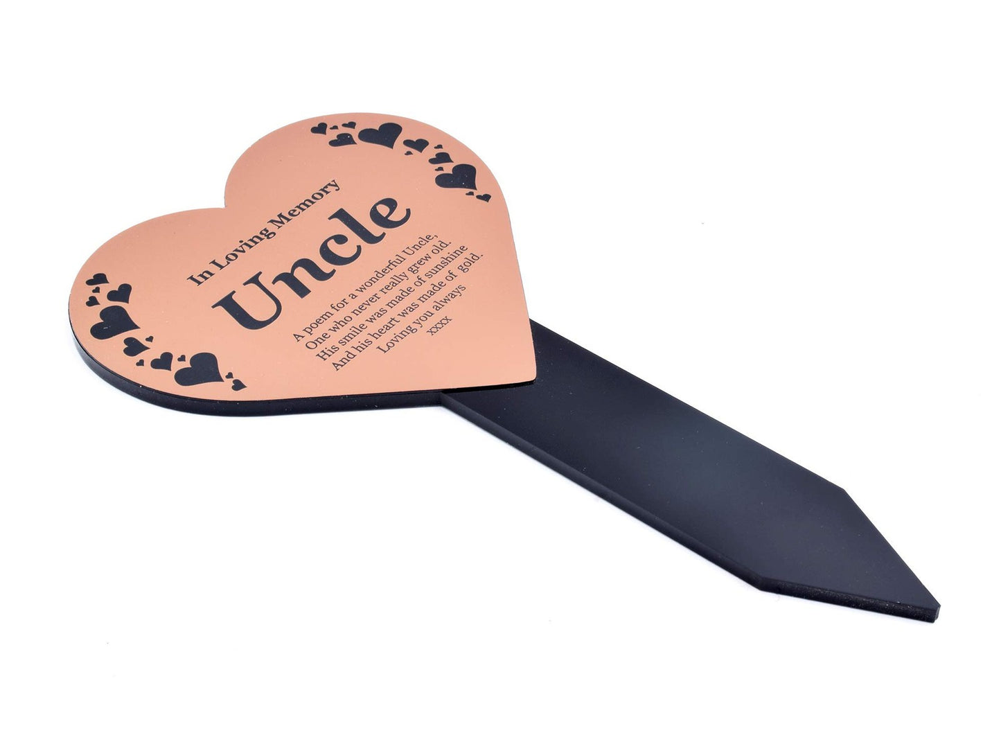 Copper Heart Memorial Plaque with Stake – Uncle Tribute Grave Marker – by North By North East – Safety & Warning Signs