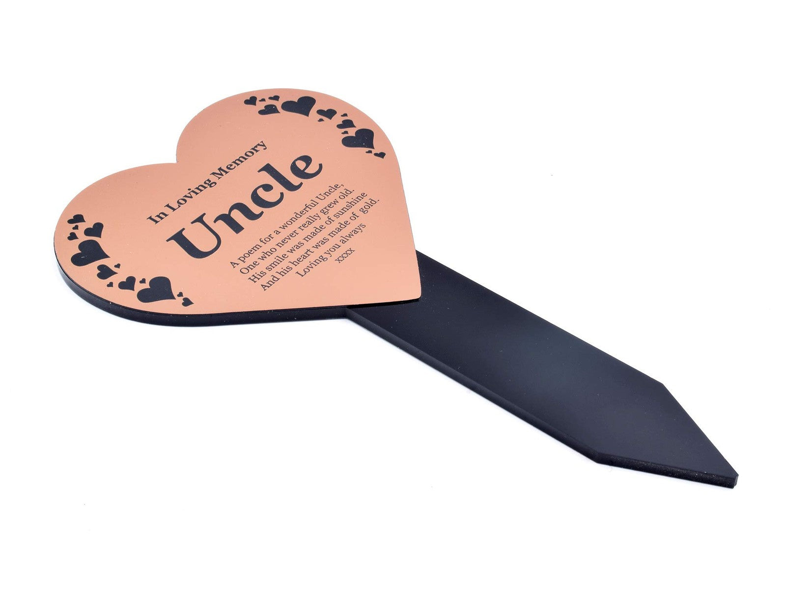 Copper Heart Memorial Plaque with Stake – Uncle Tribute Grave Marker – by North By North East – Safety & Warning Signs