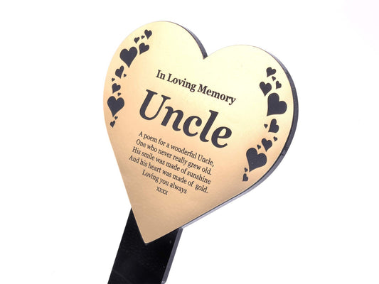 Gold Heart Memorial Plaque with Stake – Uncle Tribute Grave Marker – by North By North East – Plaques & Nameplates