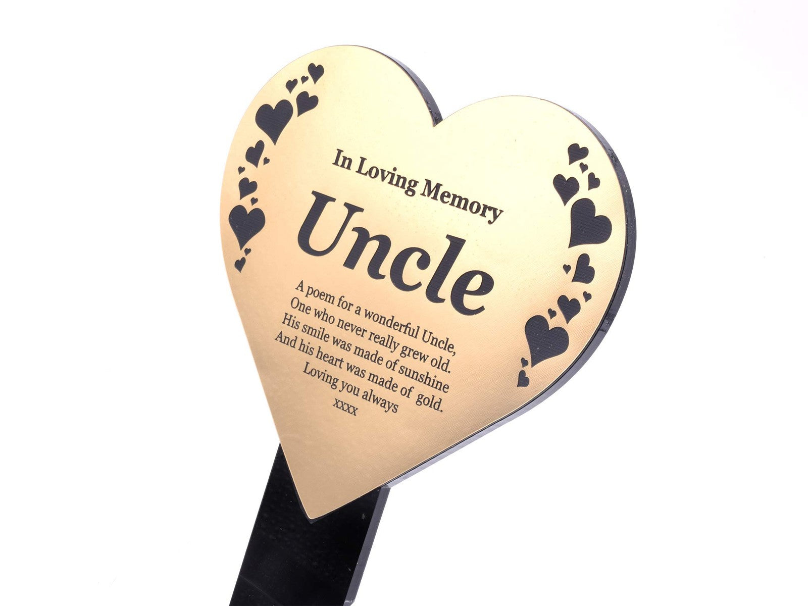 Gold Heart Memorial Plaque with Stake – Uncle Tribute Grave Marker – by North By North East – Plaques & Nameplates