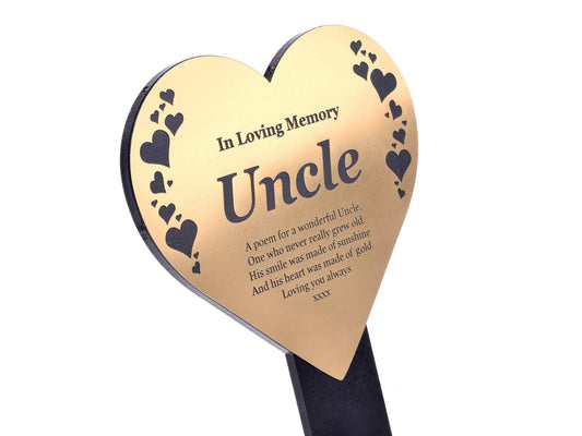 Gold Heart Memorial Plaque with Stake – Uncle Tribute Grave Marker – by North By North East – Plaques & Nameplates