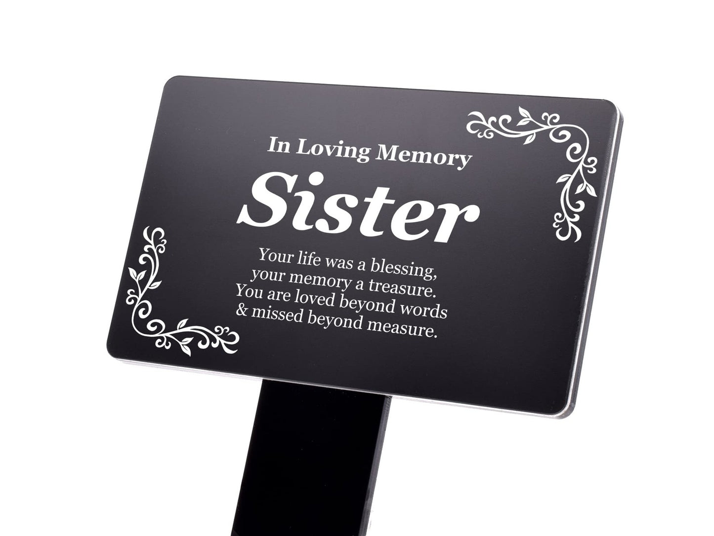 Black Acrylic Memorial Plaque with Stake – Sister Tribute Grave Marker – by North By North East – Plaques & Nameplates