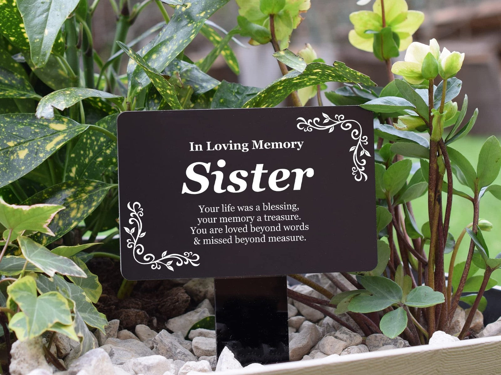 Black Acrylic Memorial Plaque with Stake – Sister Tribute Grave Marker – by North By North East – Plaques & Nameplates