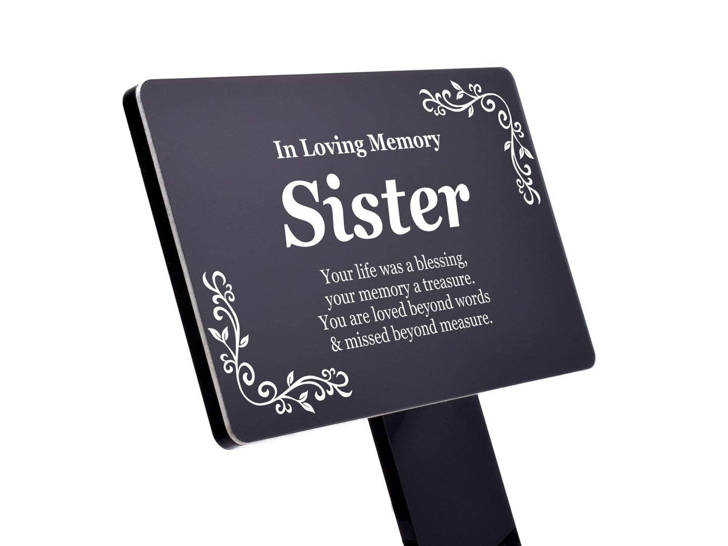 Black Acrylic Memorial Plaque with Stake – Sister Tribute Grave Marker – by North By North East – Plaques & Nameplates