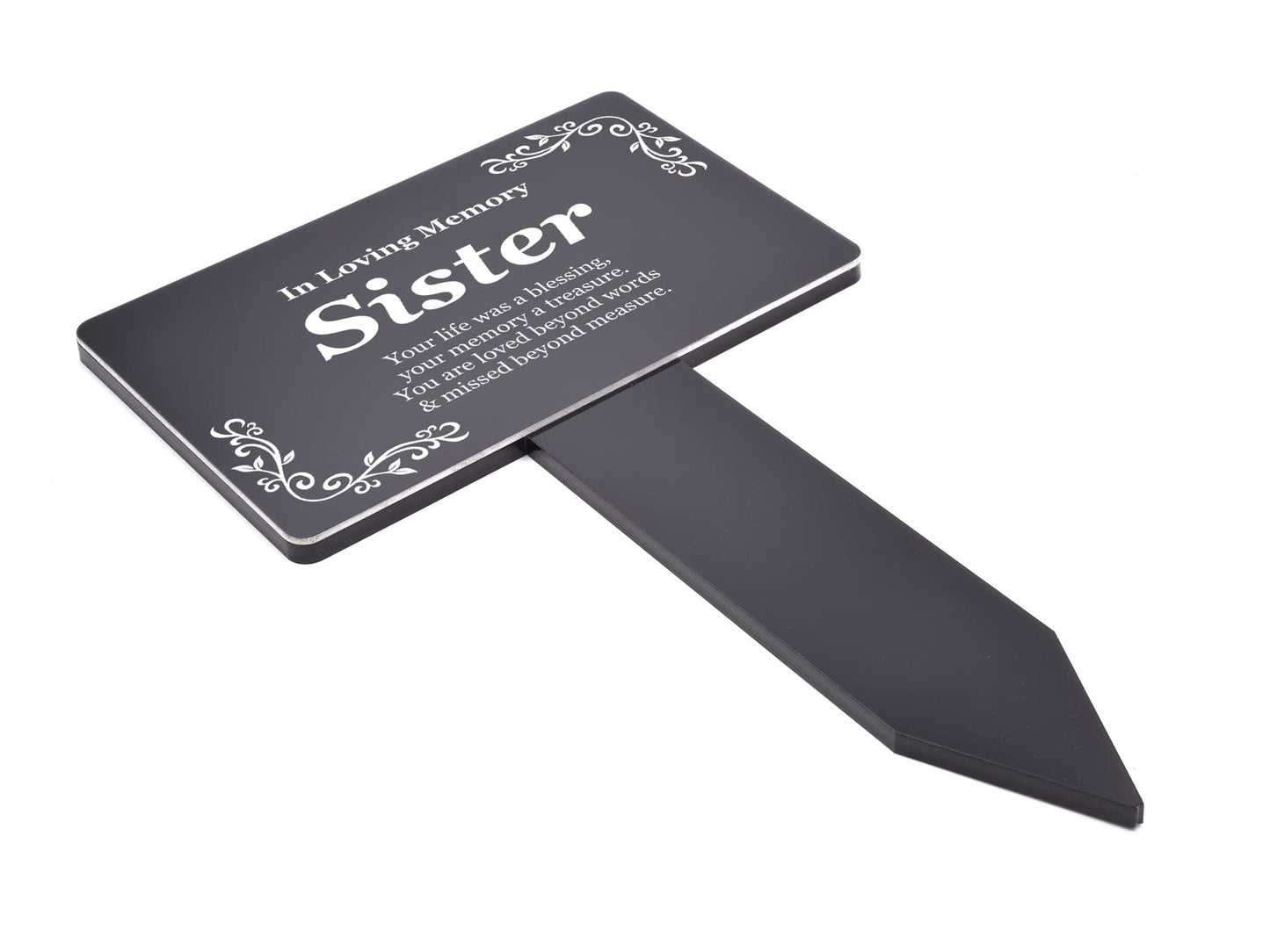 Black Acrylic Memorial Plaque with Stake – Sister Tribute Grave Marker – by North By North East – Plaques & Nameplates