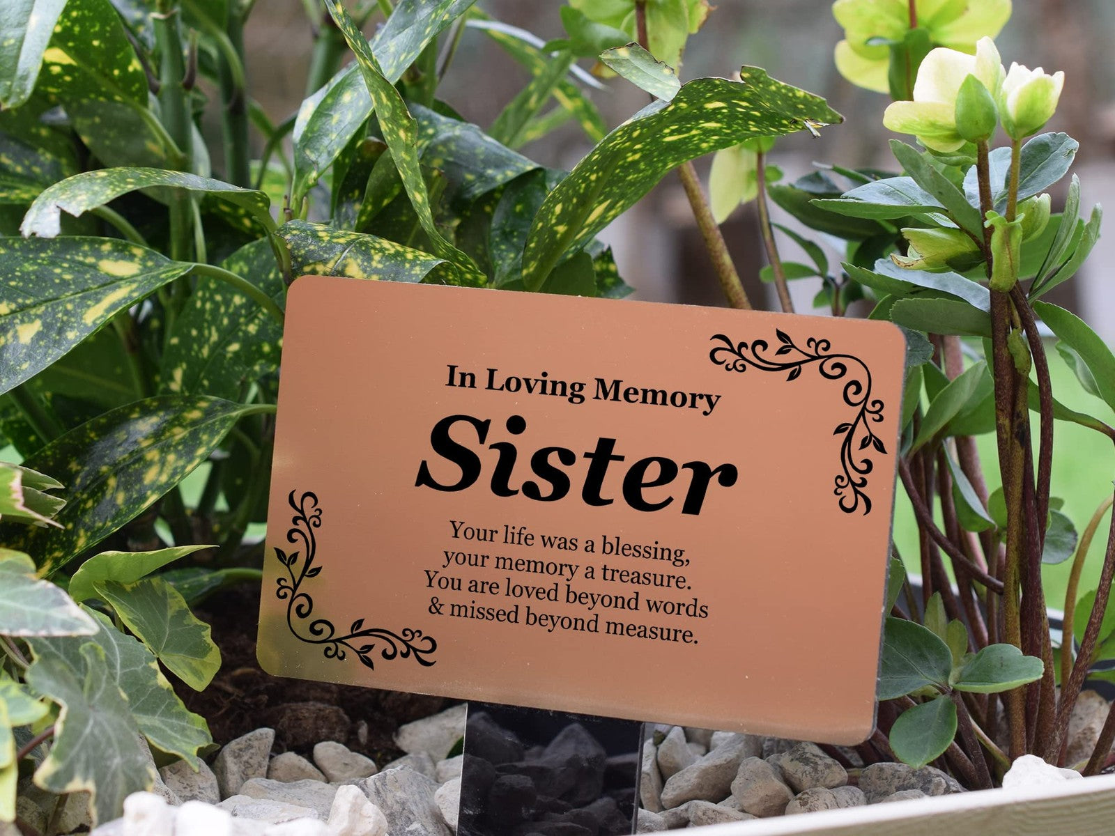 Copper Acrylic Memorial Plaque with Stake – Sister Tribute Grave Marker – by North By North East – Safety & Warning Signs