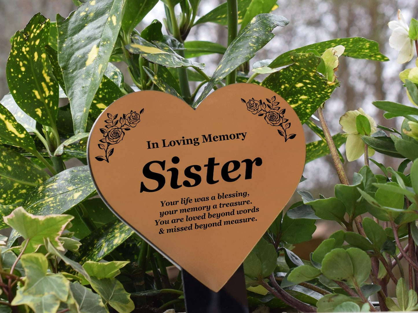 Sister Memorial Stake – Copper Acrylic Plaque with Ground Stake, UK Dispatch – by North By North East – Safety & Warning Signs