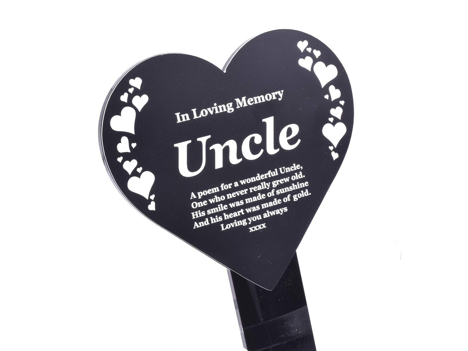 In Loving Memory Uncle Heart Plaque – Waterproof Grave/Garden Stake 143x258mm – by North By North East – Plaques & Nameplates