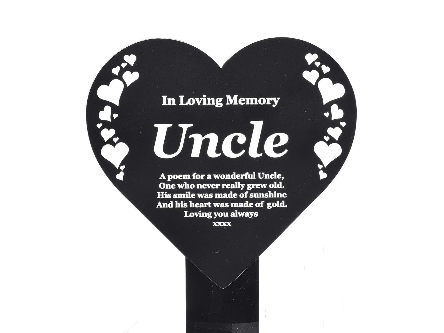 In Loving Memory Uncle Heart Plaque – Waterproof Grave/Garden Stake 143x258mm – by North By North East – Plaques & Nameplates