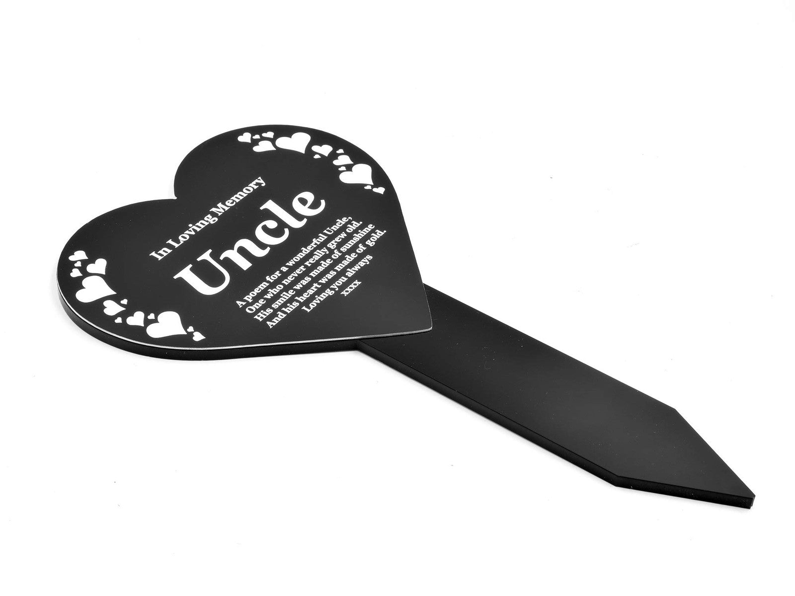 In Loving Memory Uncle Heart Plaque – Waterproof Grave/Garden Stake 143x258mm – by North By North East – Plaques & Nameplates