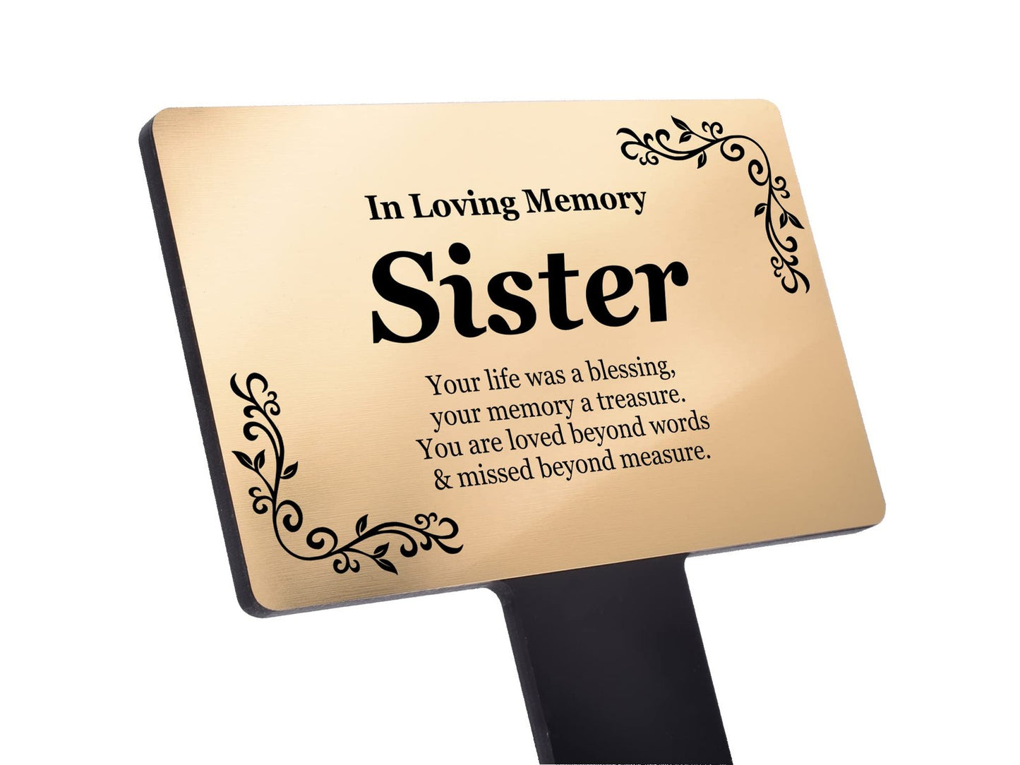 Gold & Black Sister Memorial Plaque with Stake – Outdoor Weatherproof Tribute – by North By North East – Plaques & Nameplates