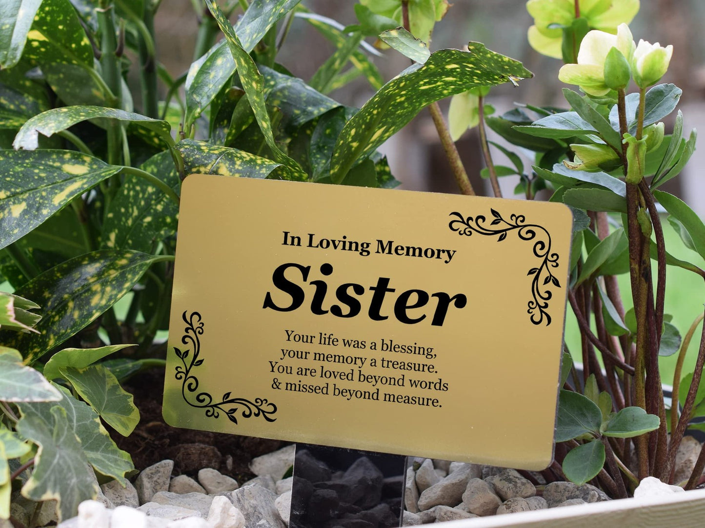 Gold & Black Sister Memorial Plaque with Stake – Outdoor Weatherproof Tribute – by North By North East – Plaques & Nameplates