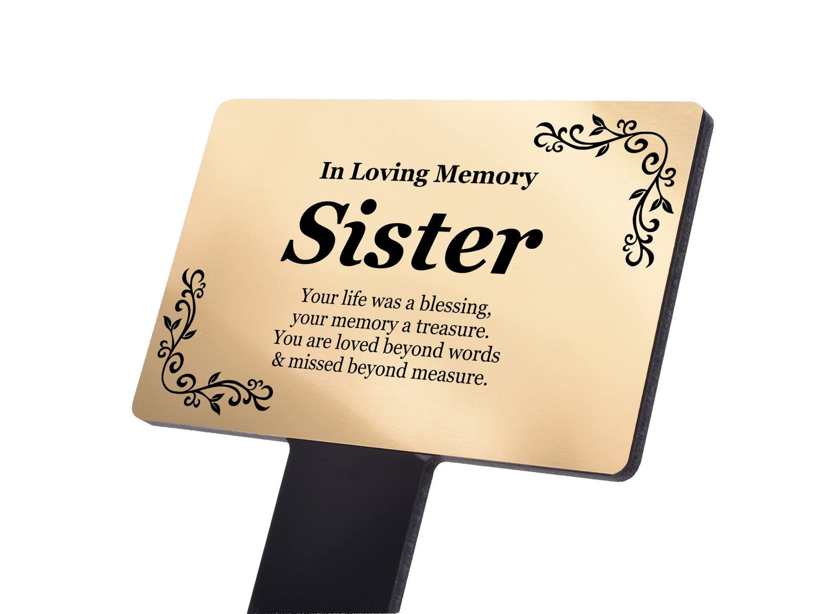 Gold & Black Sister Memorial Plaque with Stake – Outdoor Weatherproof Tribute – by North By North East – Plaques & Nameplates