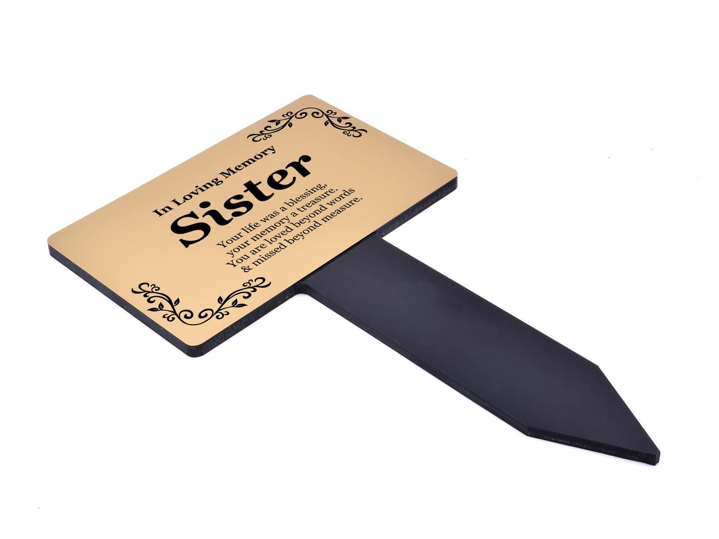 Gold & Black Sister Memorial Plaque with Stake – Outdoor Weatherproof Tribute – by North By North East – Plaques & Nameplates