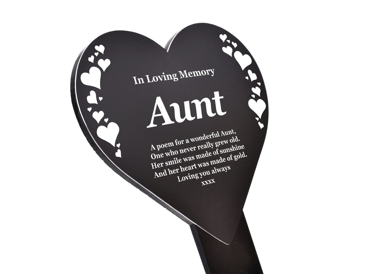 Black & White Heart “Aunt” Memorial Plaque Stake, Outdoor Grave Tribute – by North By North East – Plaques & Nameplates