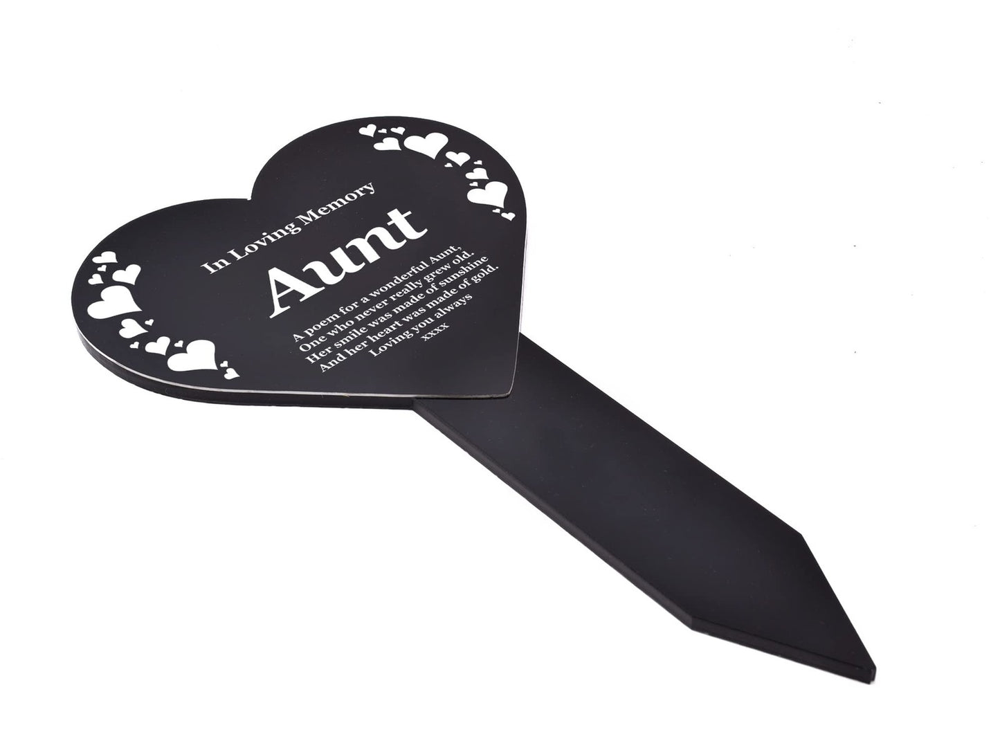 Black & White Heart “Aunt” Memorial Plaque Stake, Outdoor Grave Tribute – by North By North East – Plaques & Nameplates
