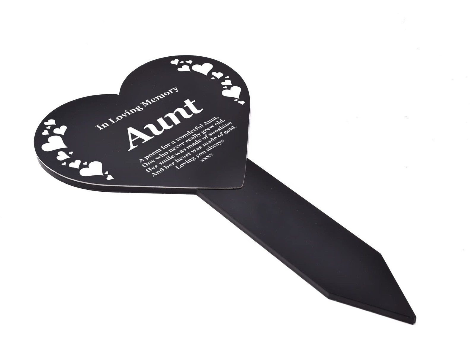Black & White Heart “Aunt” Memorial Plaque Stake, Outdoor Grave Tribute – by North By North East – Plaques & Nameplates